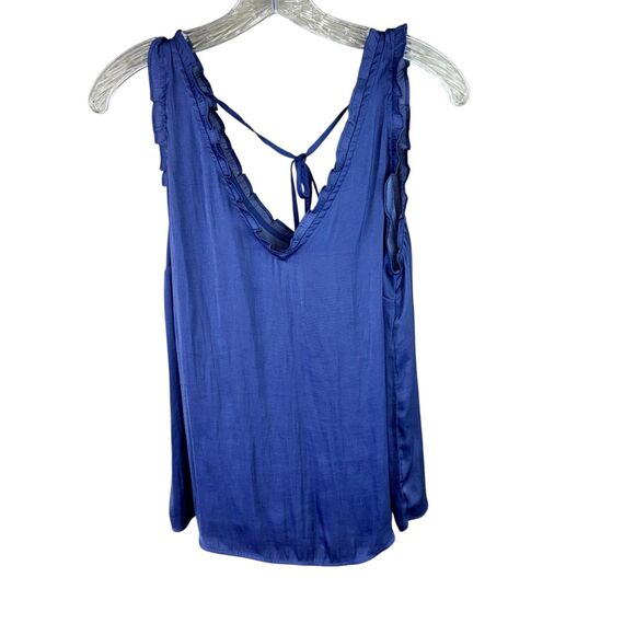 Lauren Conrad Sleeveless Blue Ruffle Tank Stretchy Women's Size Large Summer - Picture 1 of 4